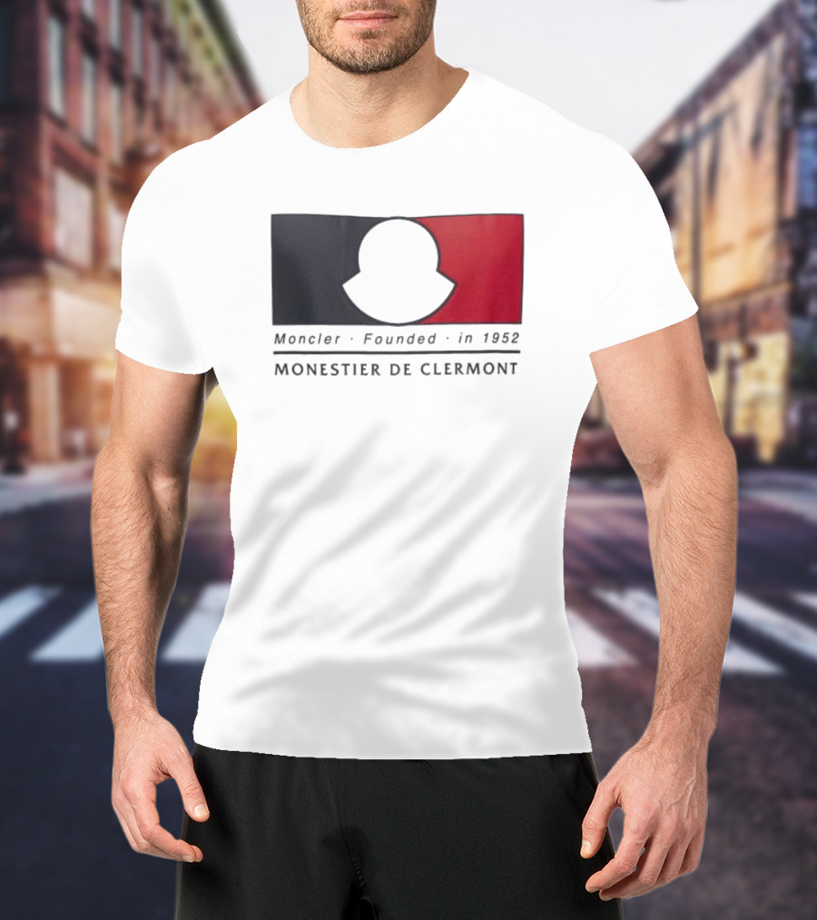 Moncler Founded In 1952 Monestier De Clermont Sky Blue Logo Black Red T-Shirt