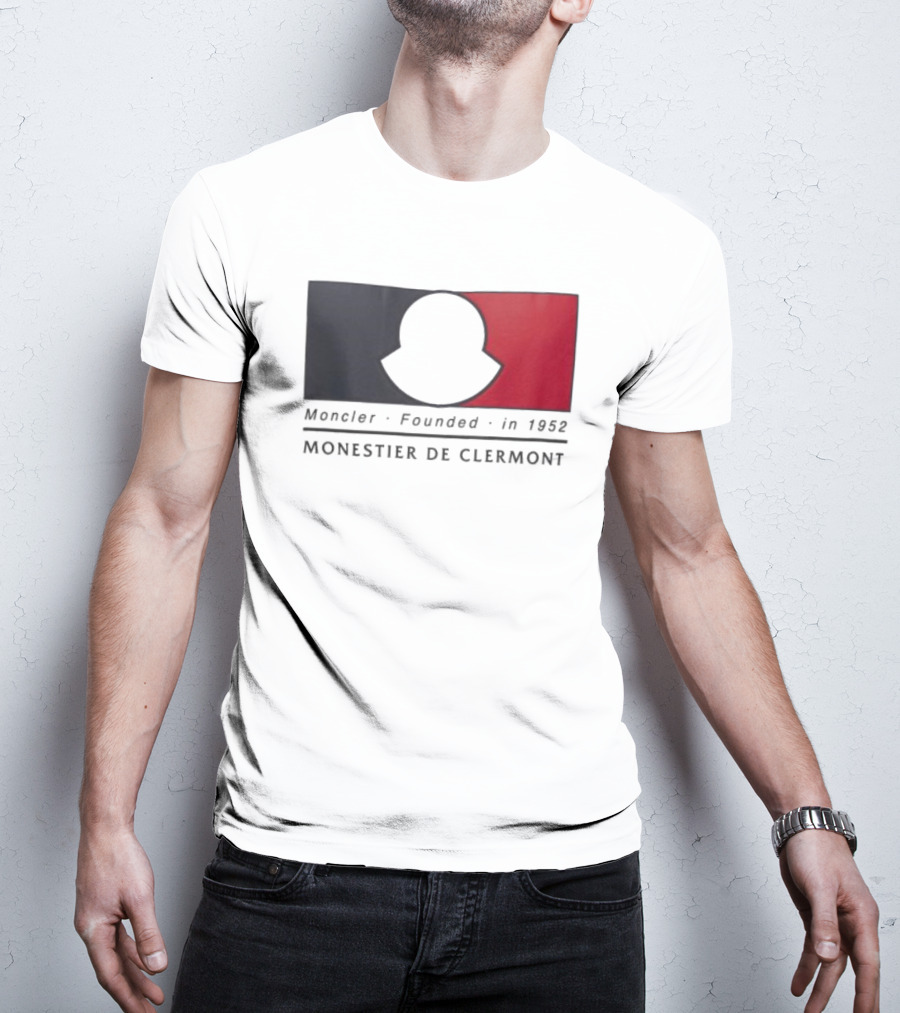 Moncler Founded In 1952 Monestier De Clermont Sky Blue Logo Black Red T-Shirt
