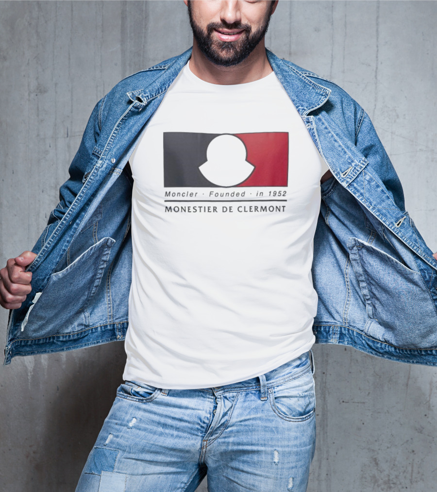 Moncler Founded In 1952 Monestier De Clermont Sky Blue Logo Black Red T-Shirt
