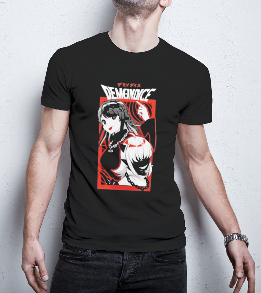DEMONDICE Anime Style Red And White Character Design Chains T-Shirt