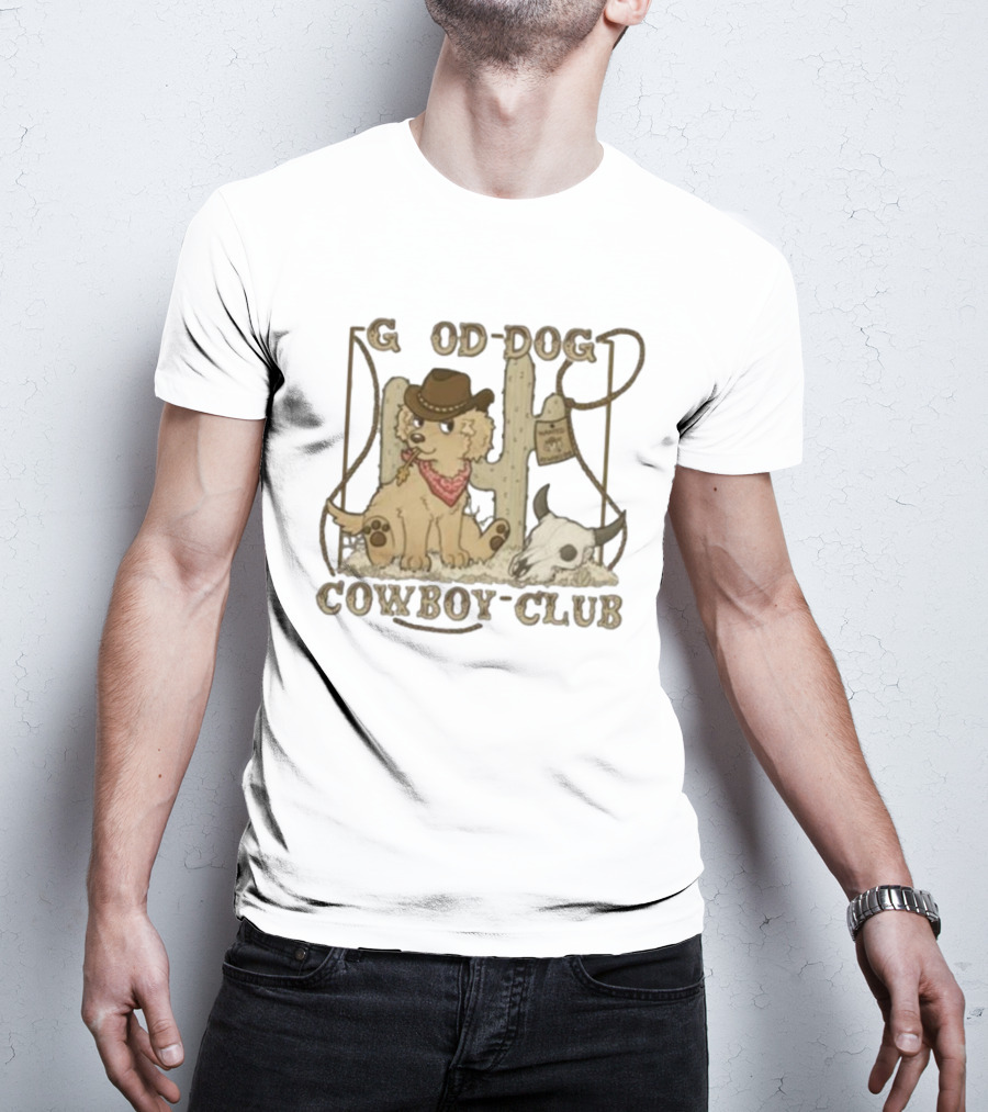 Good Dog Cowboy Club Cute Puppy With Bandana And Cowboy Hat In Western Scene T-Shirt