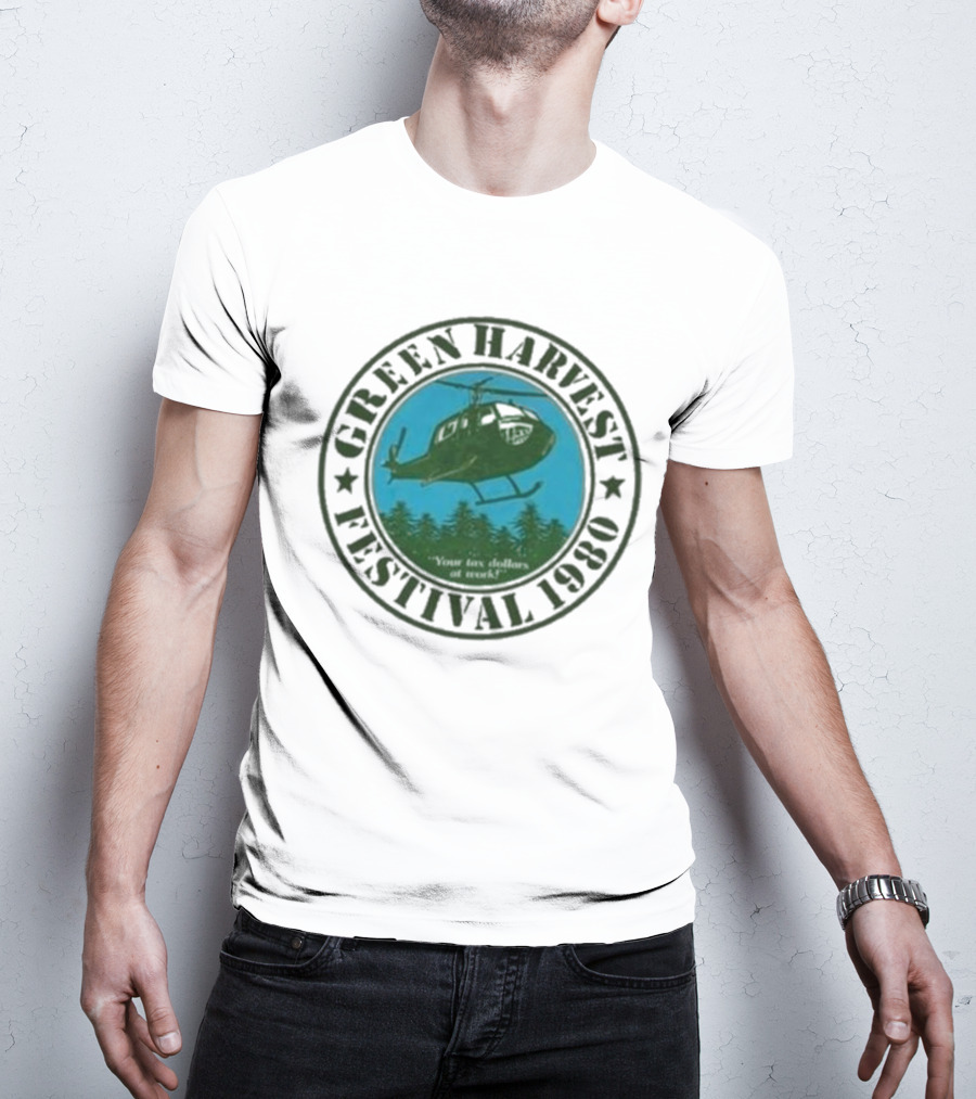 Green Harvest Festival Crazy Helicopter Forest Scene T-Shirt