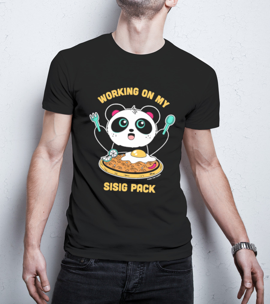 Pandi The Panda Enjoying Sisig Delight With Utensils And Egg T-Shirt