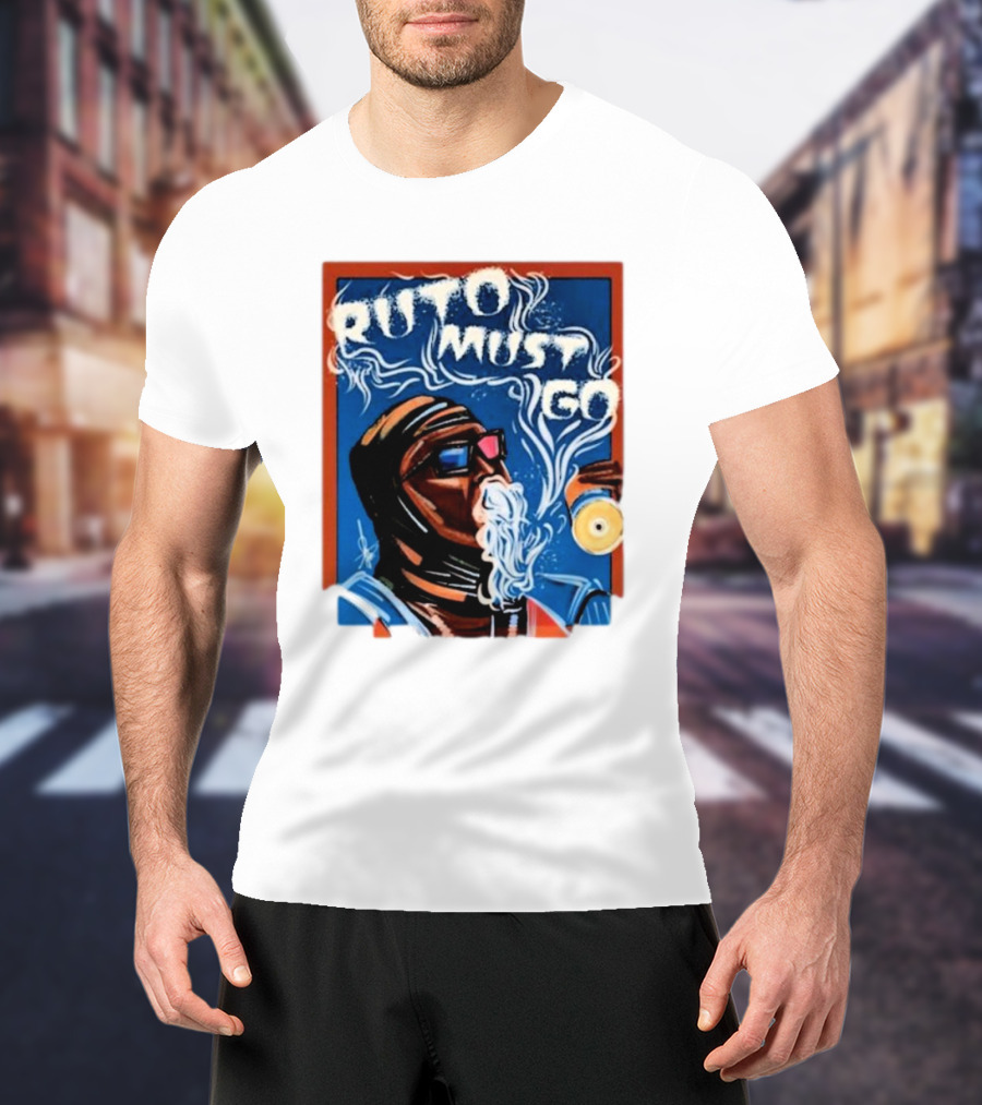 Ruto Must Go Bold Illustration With Smoking Character T-Shirt