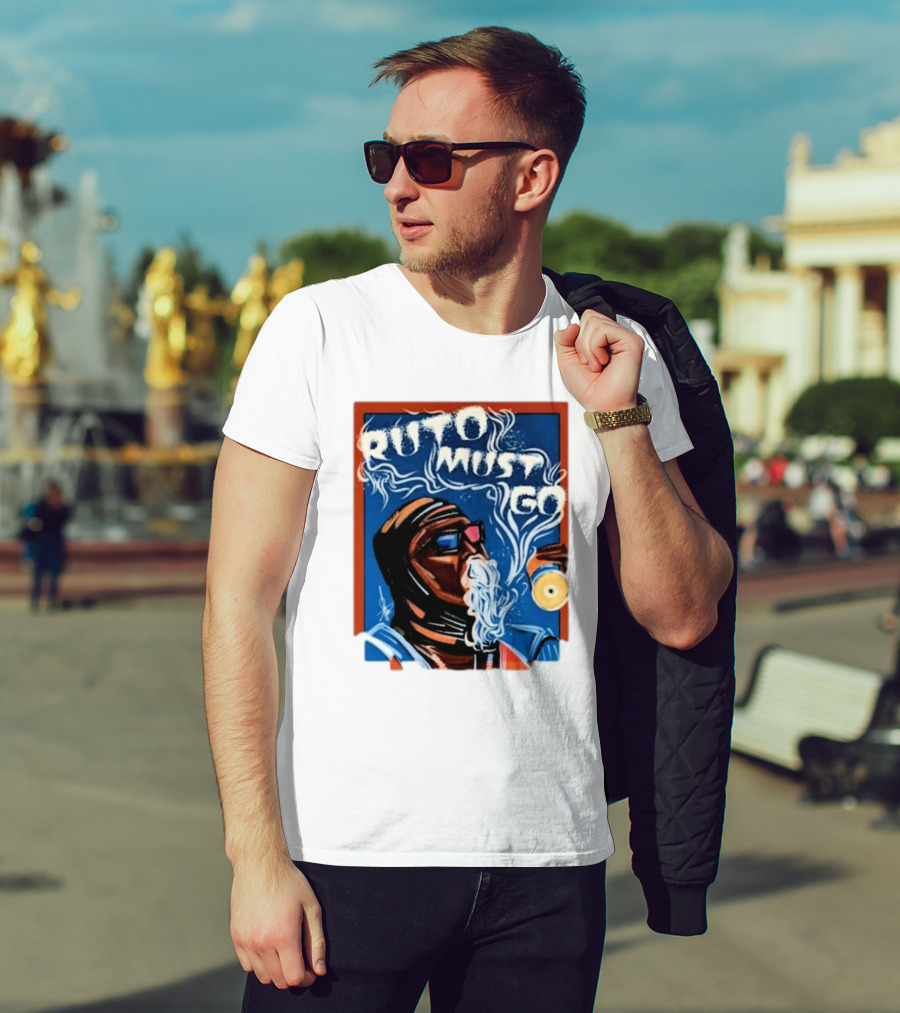 Ruto Must Go Bold Illustration With Smoking Character T-Shirt