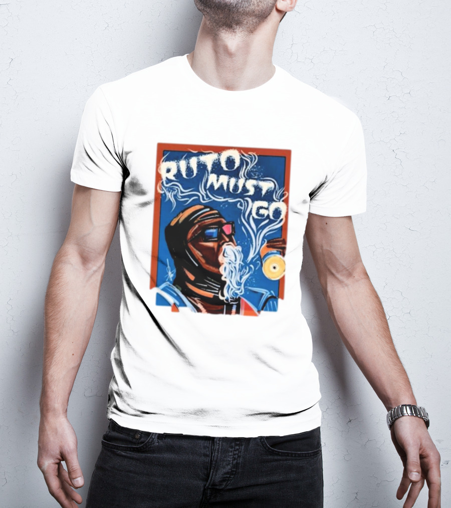 Ruto Must Go Bold Illustration With Smoking Character T-Shirt