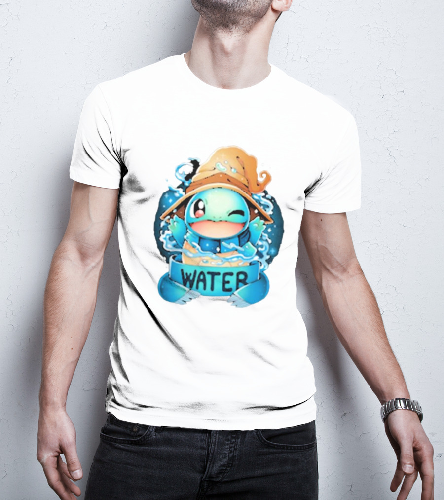 Squirtle Wizard Water Winking Blue Hat T-Shirt