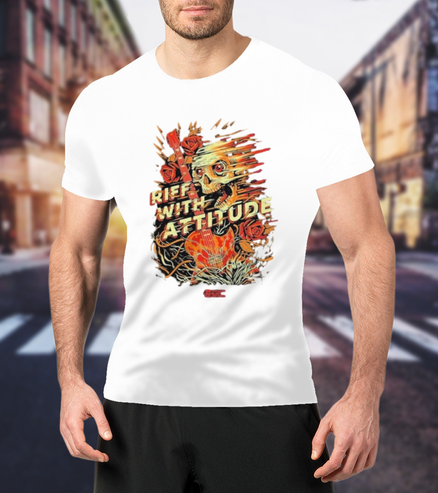 Nuclear Blast Records Riff With Attitude Skull Guitar Roses T-Shirt
