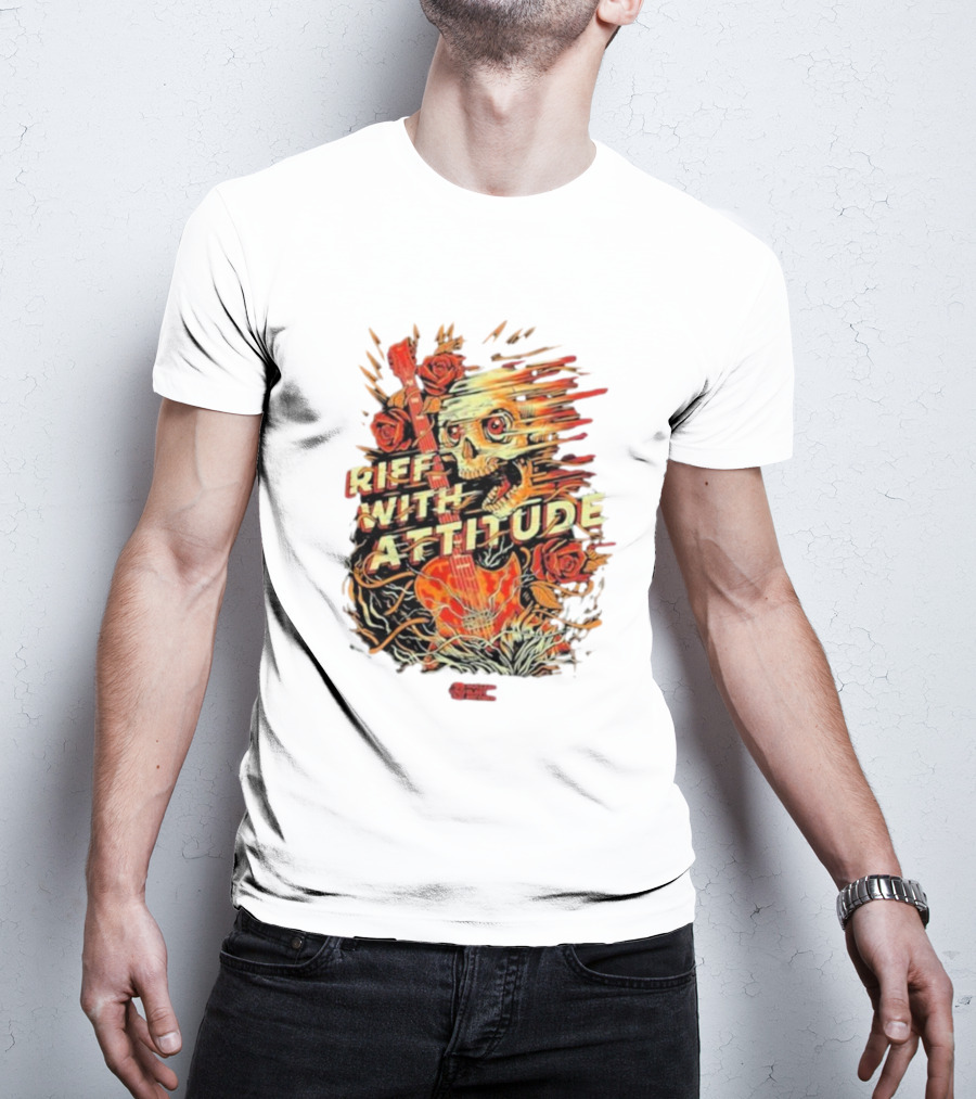 Nuclear Blast Records Riff With Attitude Skull Guitar Roses T-Shirt