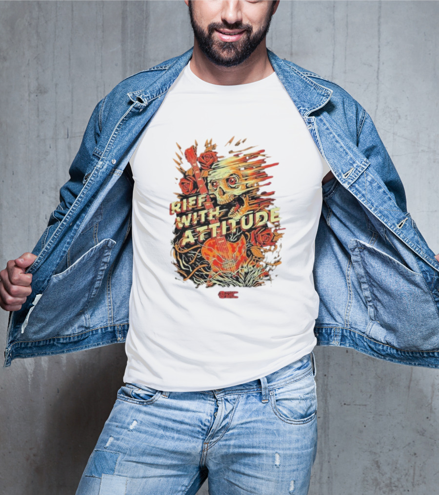 Nuclear Blast Records Riff With Attitude Skull Guitar Roses T-Shirt