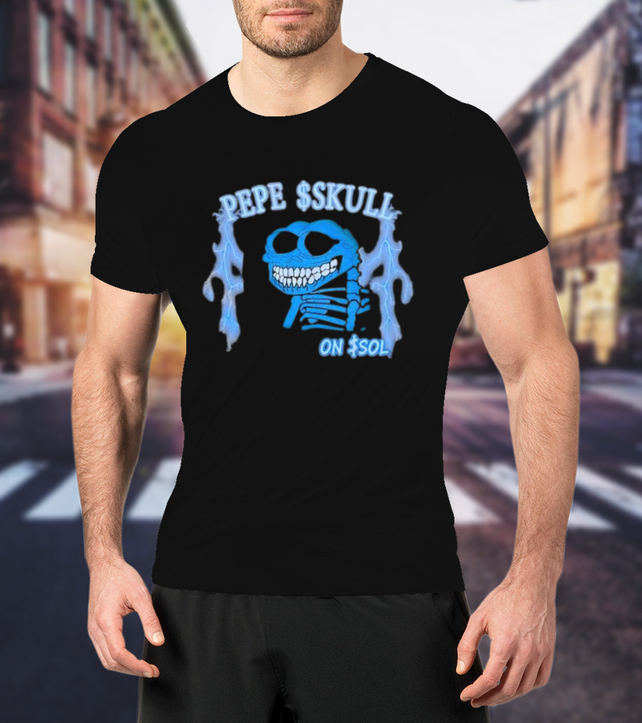 PEPE SKULL ON SOL Thunder Lightning Skeleton T-Shirt