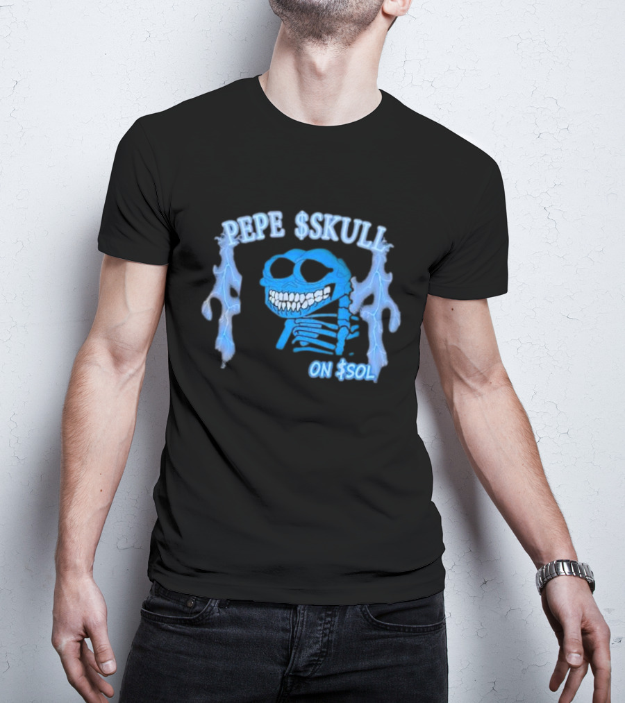 PEPE SKULL ON SOL Thunder Lightning Skeleton T-Shirt