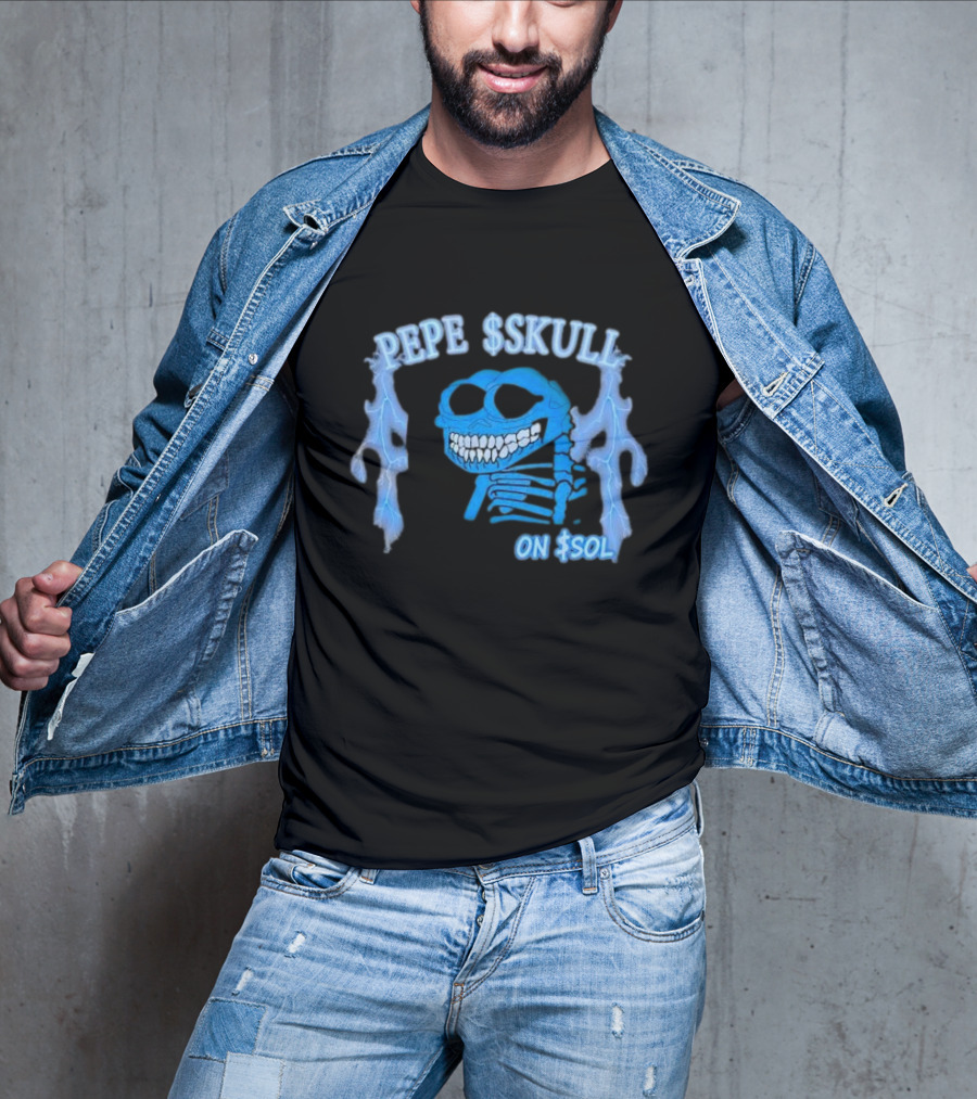 PEPE SKULL ON SOL Thunder Lightning Skeleton T-Shirt