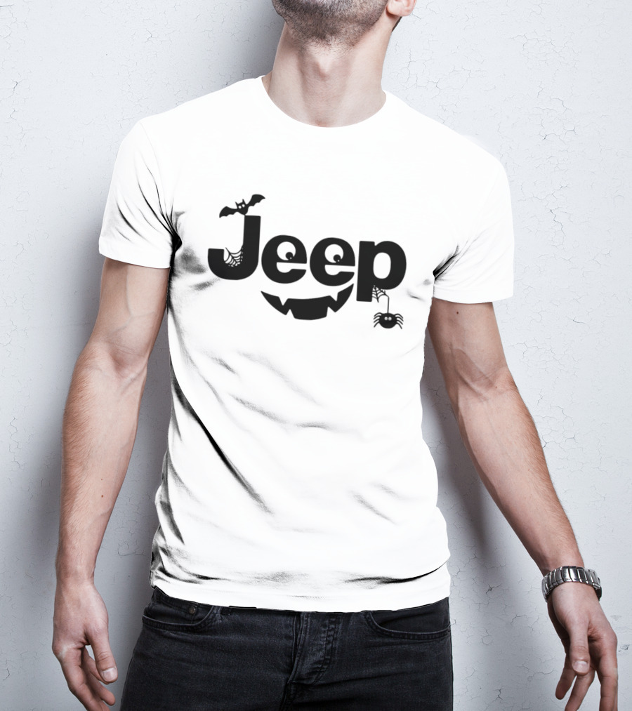 Halloween Jeep Logo With Bat, Spider, And Web Elements T-Shirt