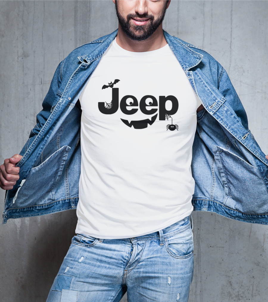 Halloween Jeep Logo With Bat, Spider, And Web Elements T-Shirt