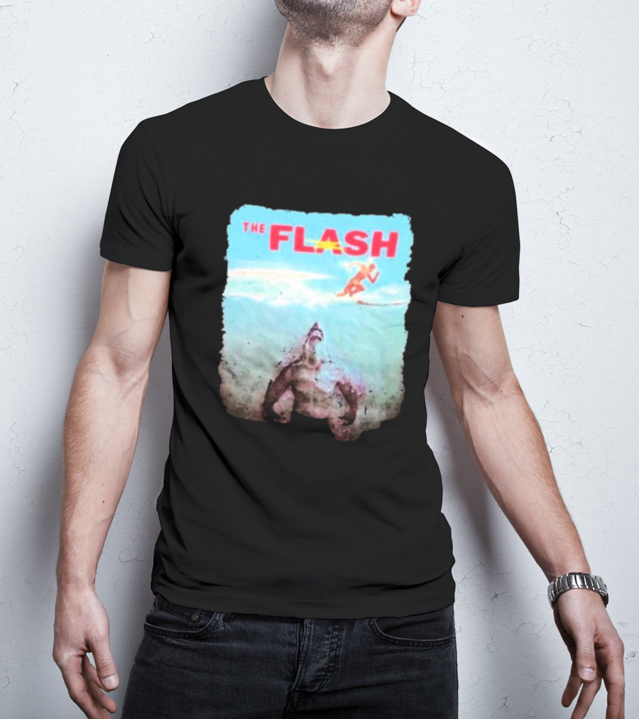 The Flash Running Above King Shark In Ocean T-Shirt