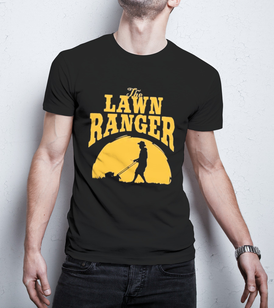 The Lawn Ranger Mower Silhouette Against Setting Sun T-Shirt