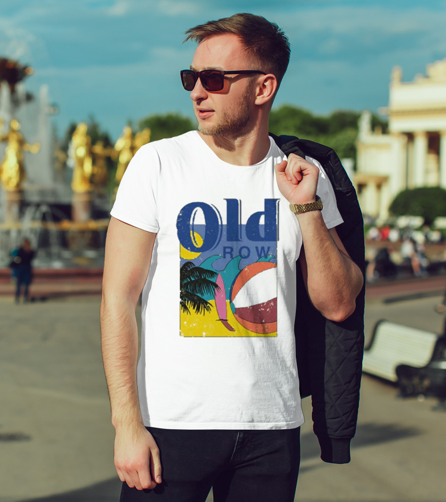 Old Row Beach Scene With Palm Trees And Beach Ball T-Shirt