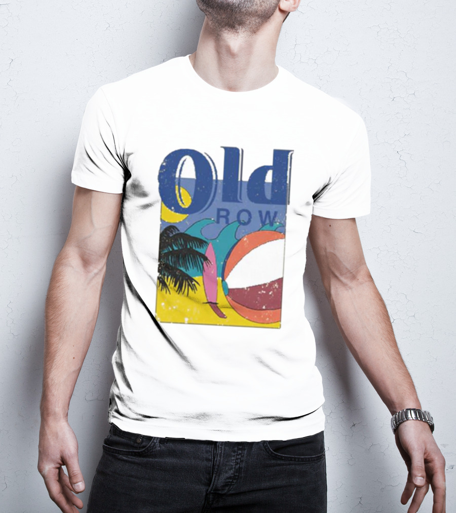 Old Row Beach Scene With Palm Trees And Beach Ball T-Shirt