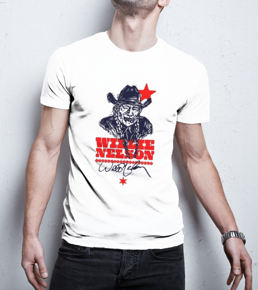 Willie Nelson Woodcut Cowboy Hat Red Star T-Shirt