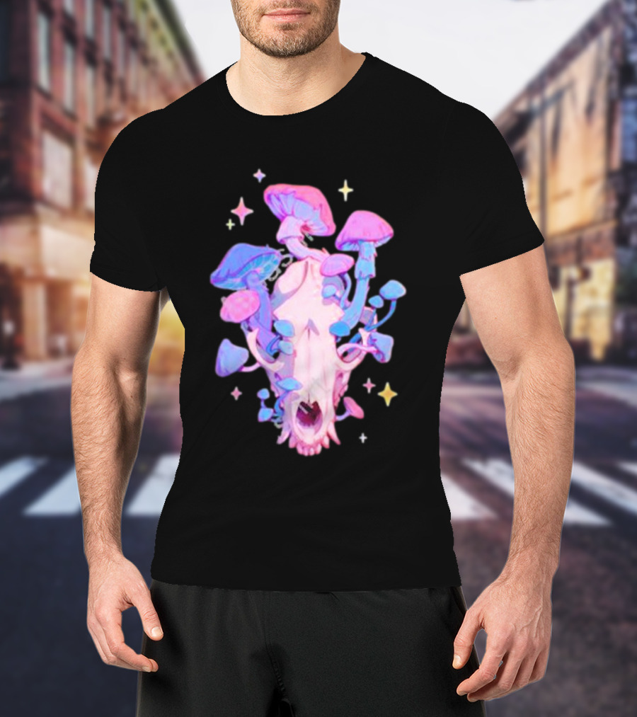 Simkaye Storenvy Magic Raccoon Skull Psychedelic Mushrooms Stars T-Shirt