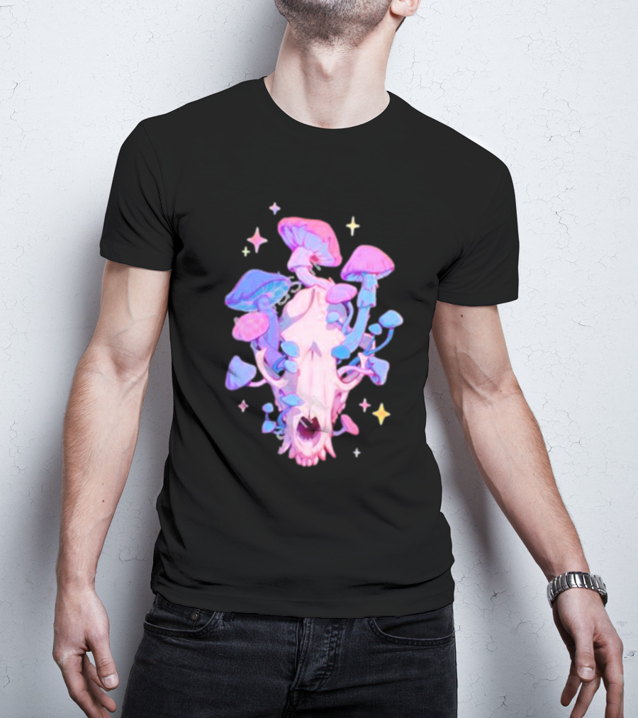 Simkaye Storenvy Magic Raccoon Skull Psychedelic Mushrooms Stars T-Shirt