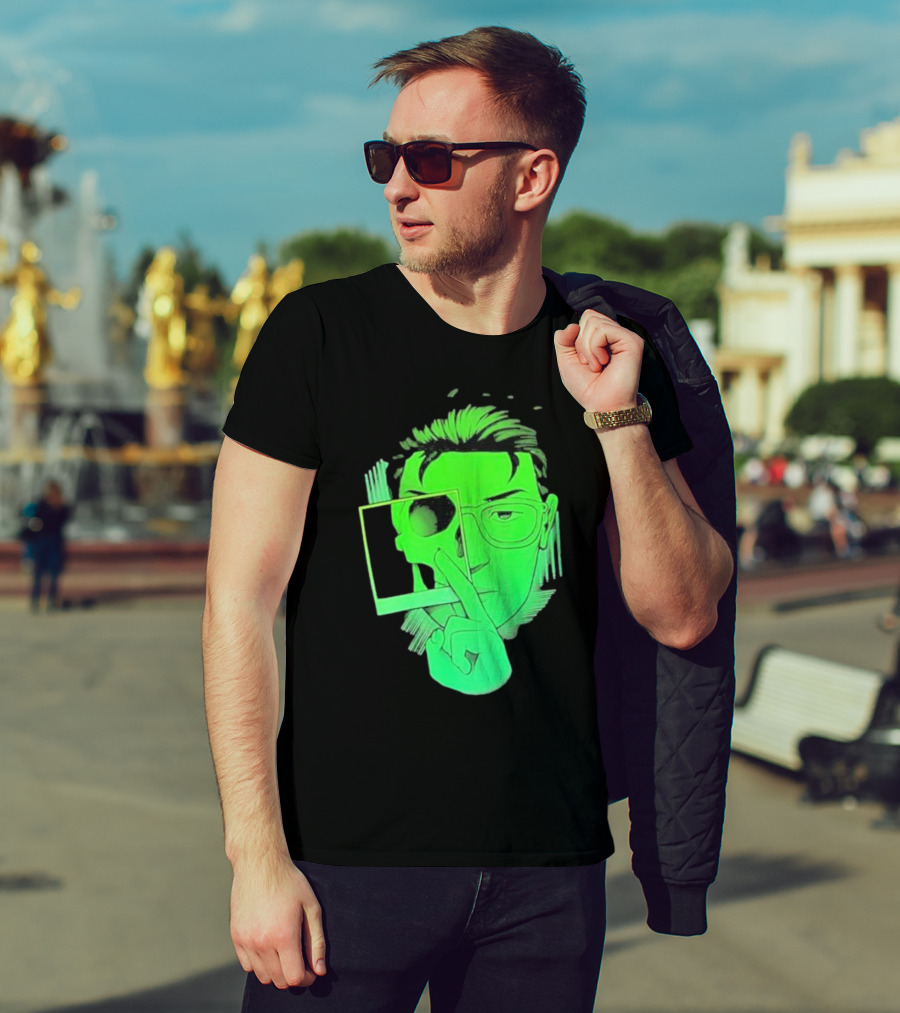 Skull Polaroid Green Neon Portrait Framerate T-Shirt
