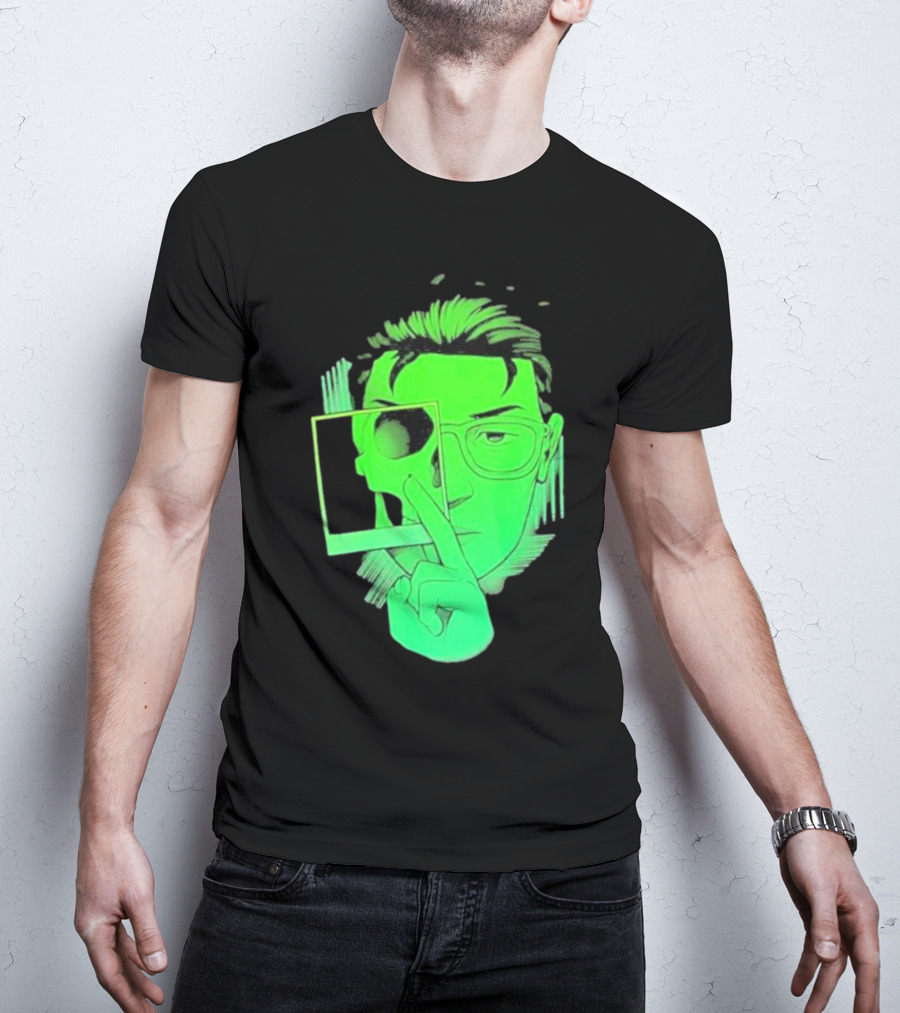 Skull Polaroid Green Neon Portrait Framerate T-Shirt