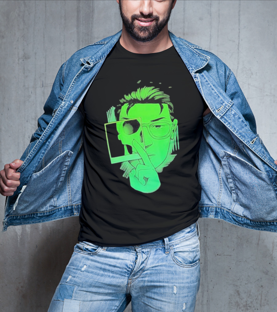 Skull Polaroid Green Neon Portrait Framerate T-Shirt