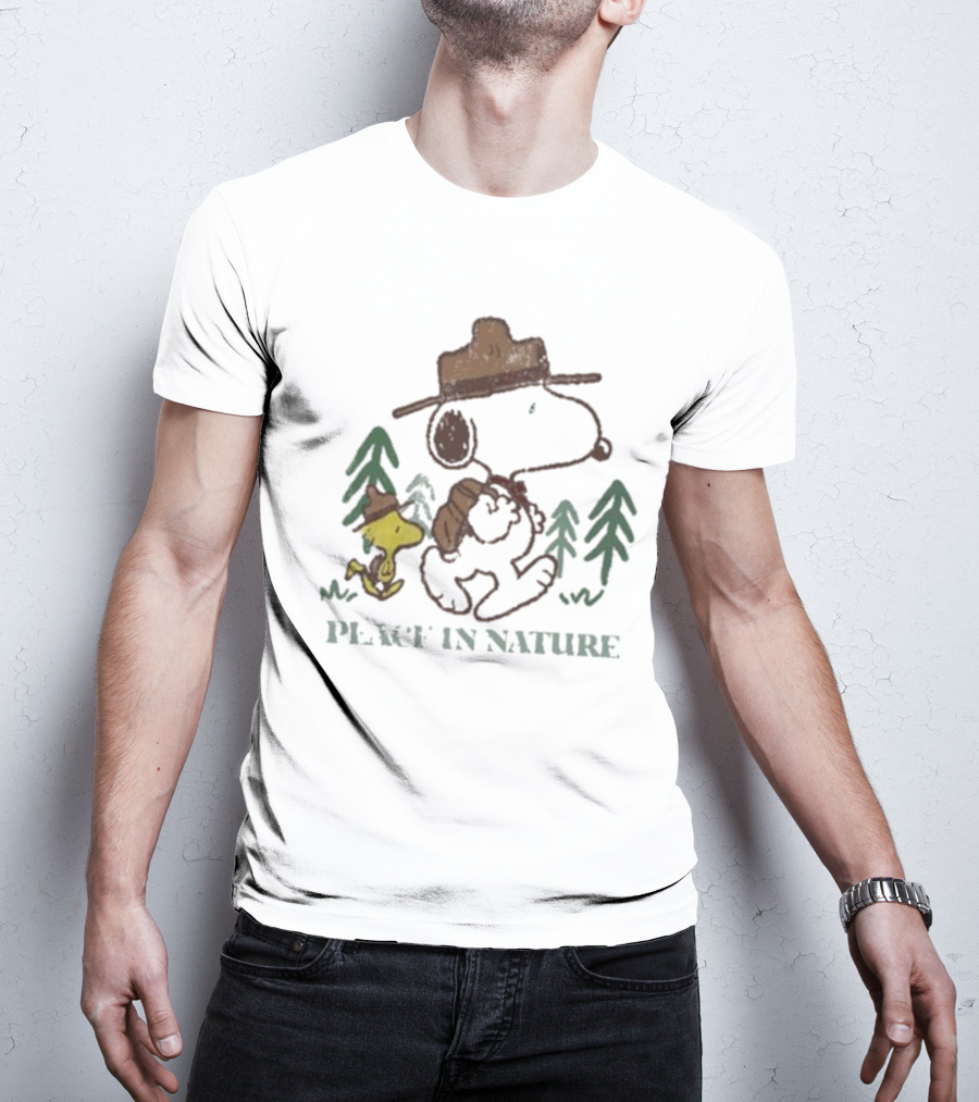 Snoopy Peace In Nature With Woodstock And Trees T-Shirt