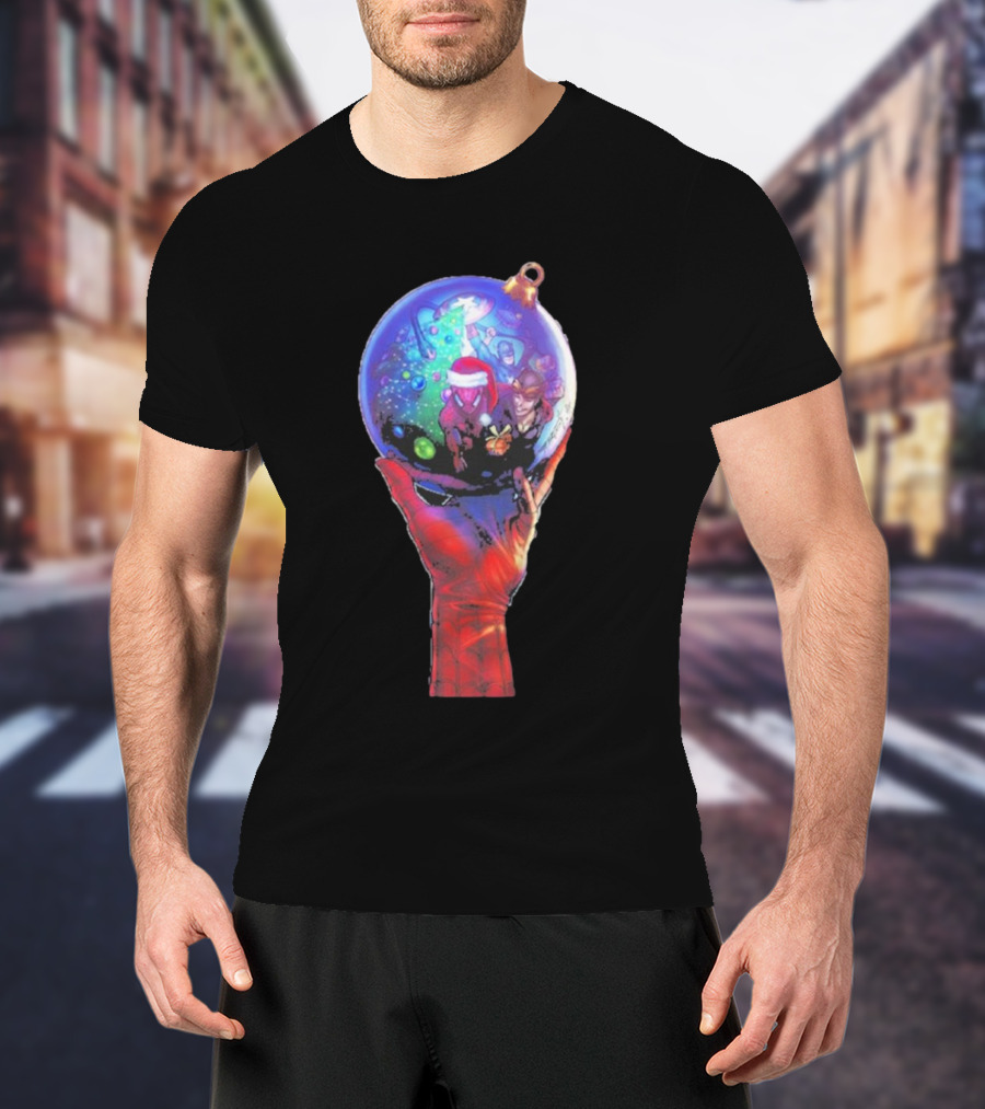 Spider-Man Christmas Ornament With Santa Hat Reflection T-Shirt