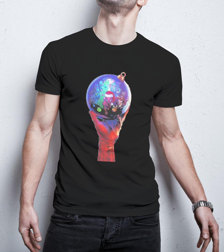 Spider-Man Christmas Ornament With Santa Hat Reflection T-Shirt