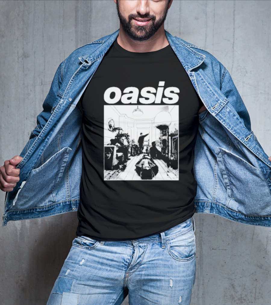Oasis Definitely Maybe Monochrome Room Scene T-Shirt