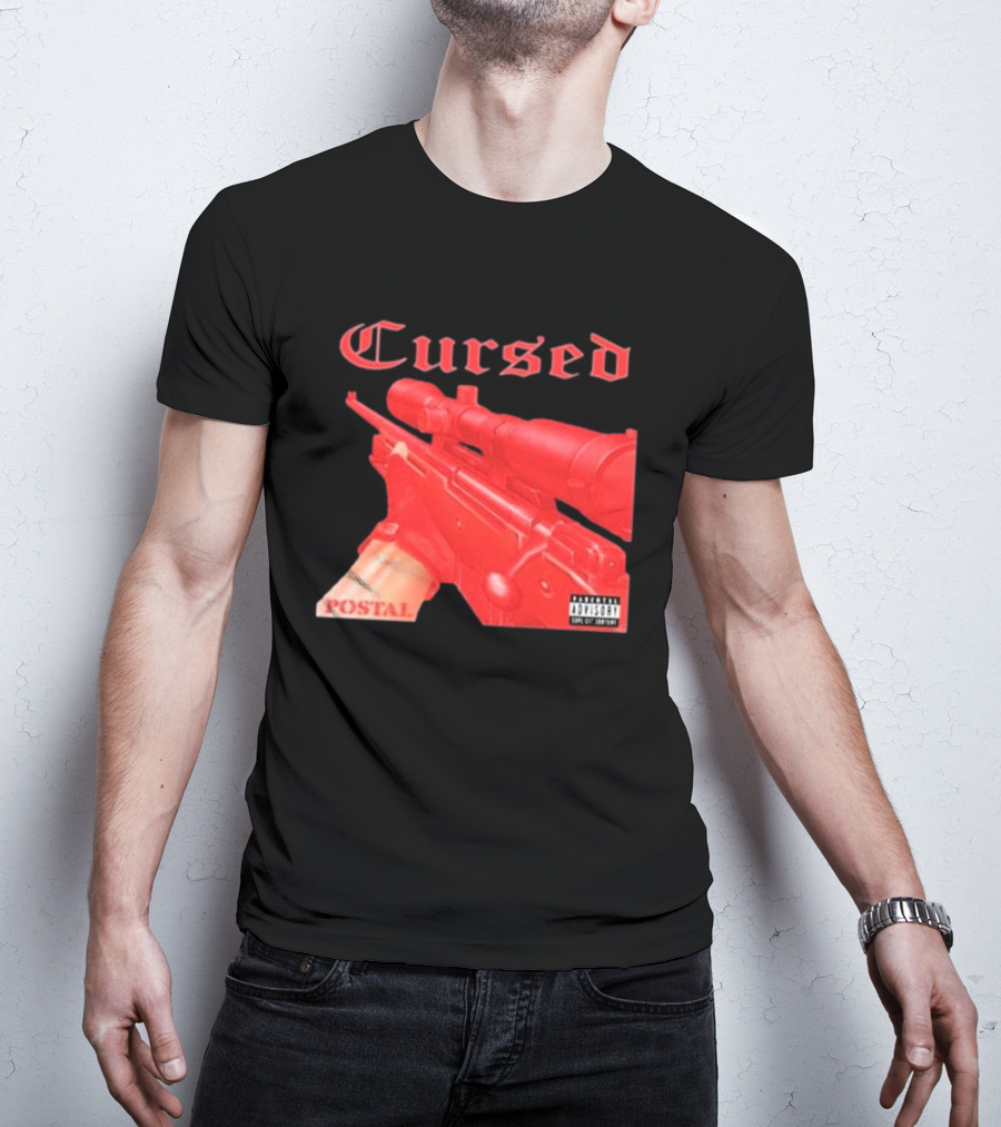 Cursed Postal Rifle Record Text Explicit Content T-Shirt