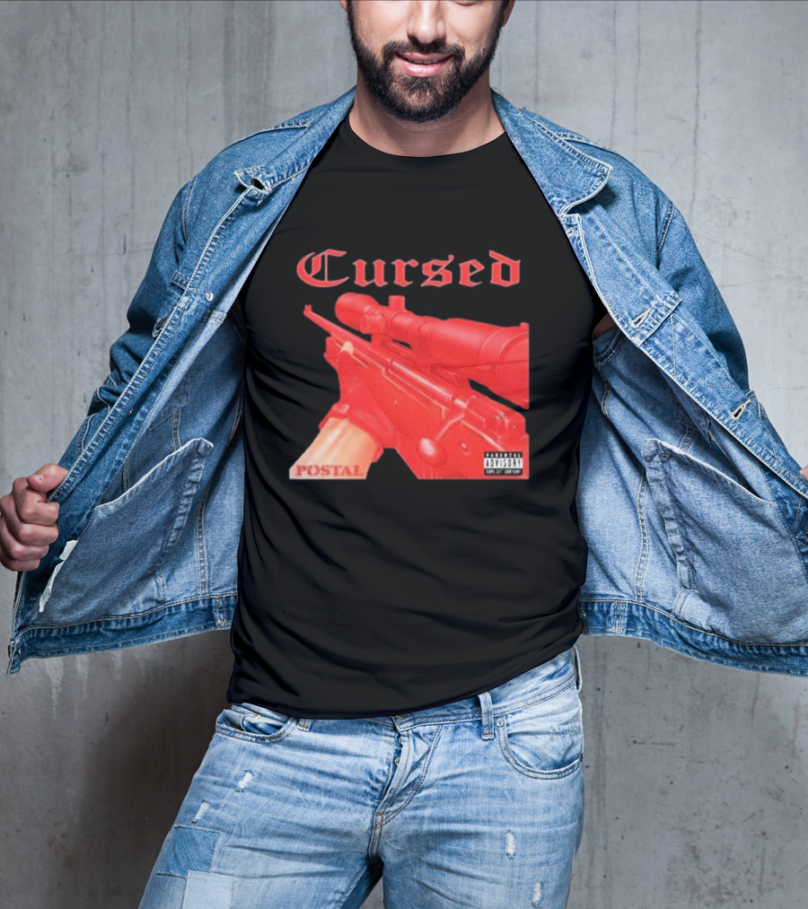 Cursed Postal Rifle Record Text Explicit Content T-Shirt