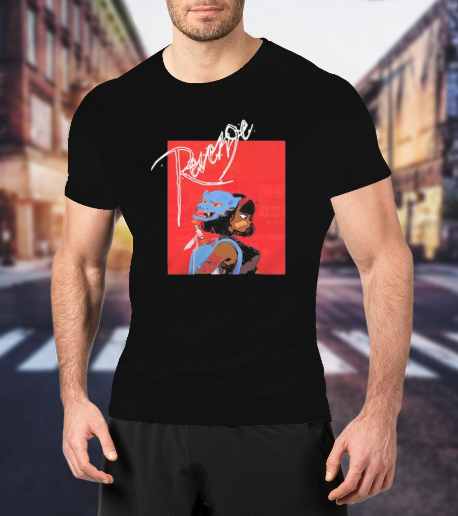 Revenge Warrior With Blue Mask And Bold Typography T-Shirt