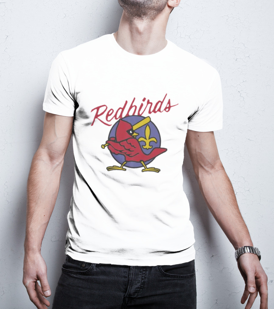 Redbirds St Louis Cardinals Baseball Fleur-de-Lis Icon Bird Bat T-Shirt