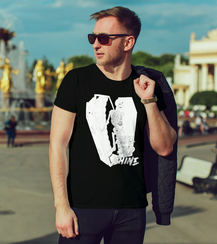 Rise And Shine Skeleton Emerging From Coffin T-Shirt