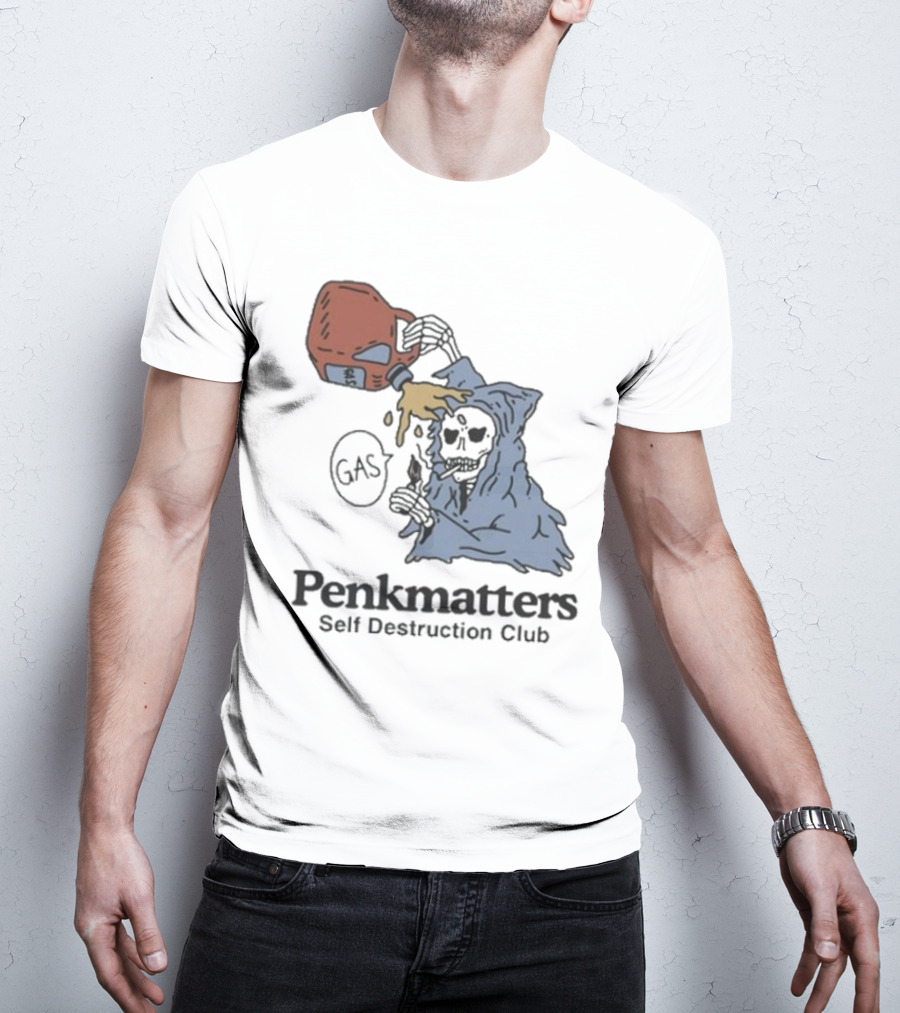 Penkmatters Self Destruction Club Gas Can Pouring On Hooded Figure T-Shirt