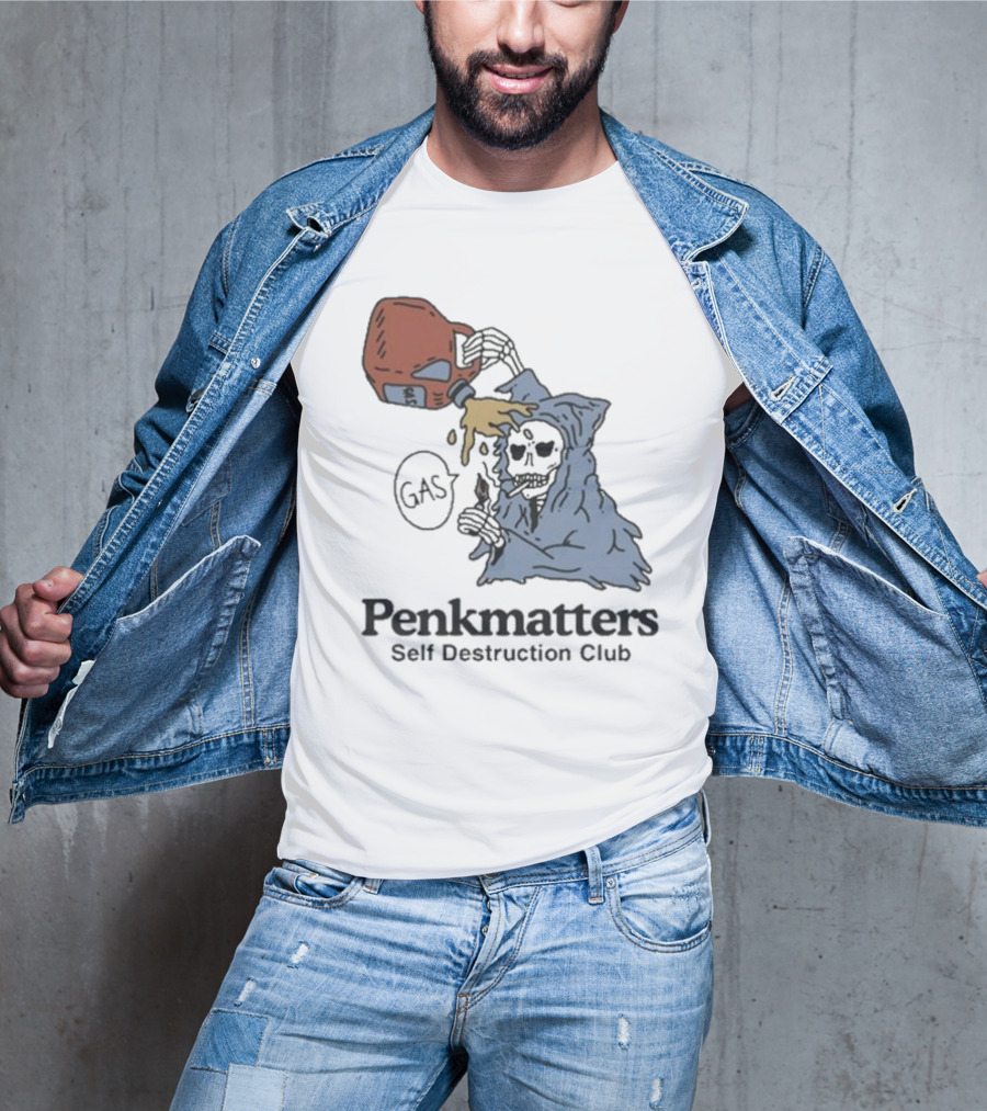 Penkmatters Self Destruction Club Gas Can Pouring On Hooded Figure T-Shirt