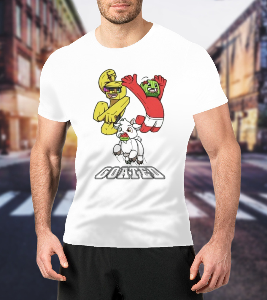 Sunny Melon Goated Characters With Vibrant Yellow And Red Outfits T-Shirt