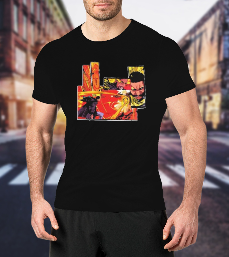 Kid Cudi Moon Man Full Comic Style Dynamic Red And Yellow Panels T-Shirt