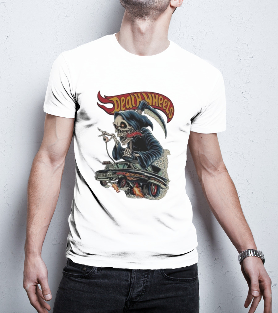 Deadly Wheels Krisna Okky Death Wheels Grim Reaper Driving Flaming Car T-Shirt