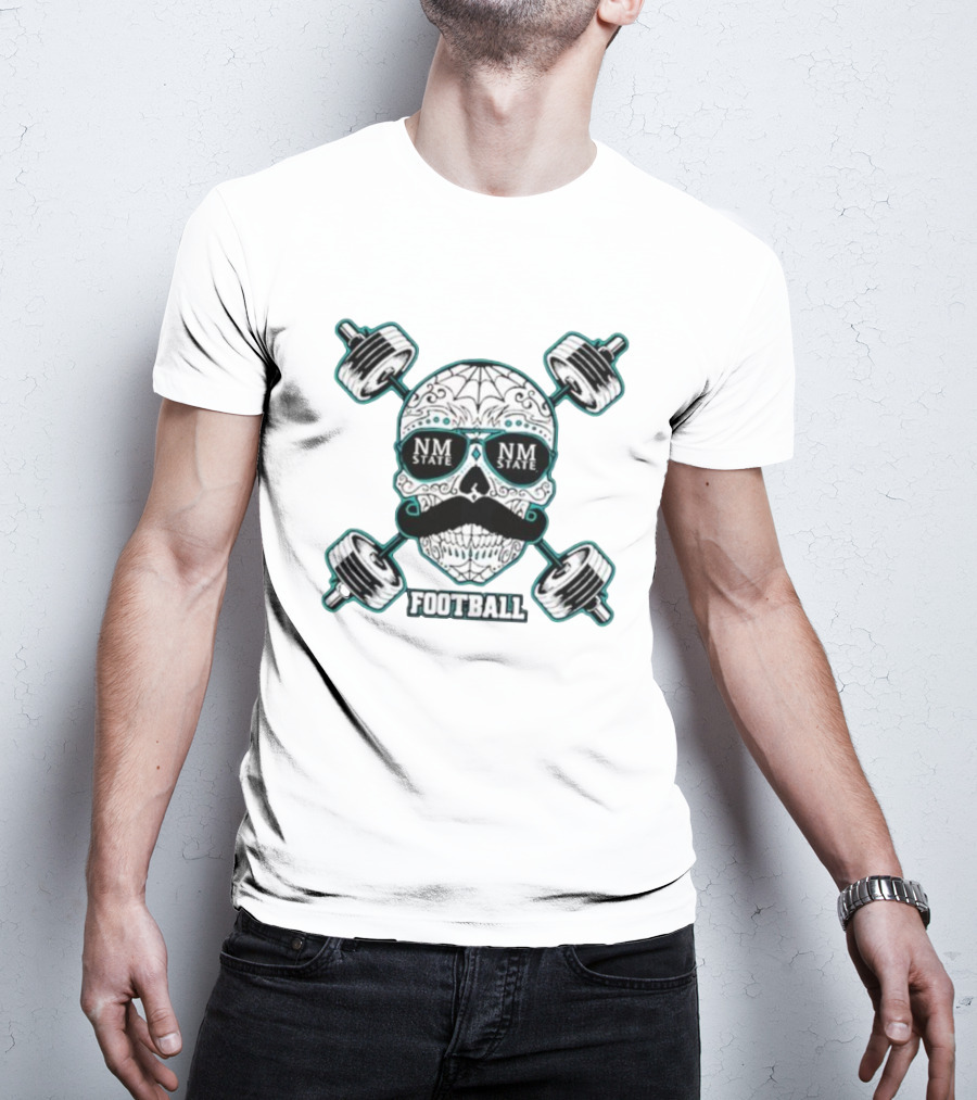 NM State Los Aggies Football Skull With Dumbbells T-Shirt