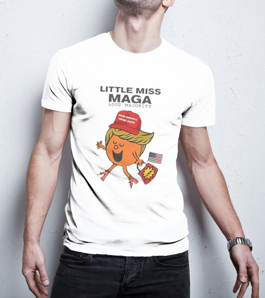 Little Miss Maga Make America Great Again Loud Majority USA Flag T-Shirt
