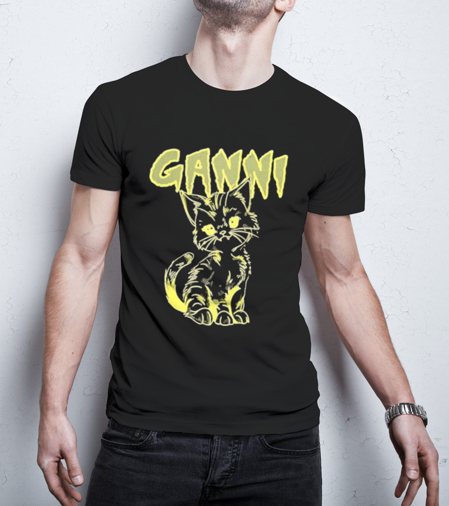 Ganni Relaxed Cat Graphic Yellow Neon T-Shirt