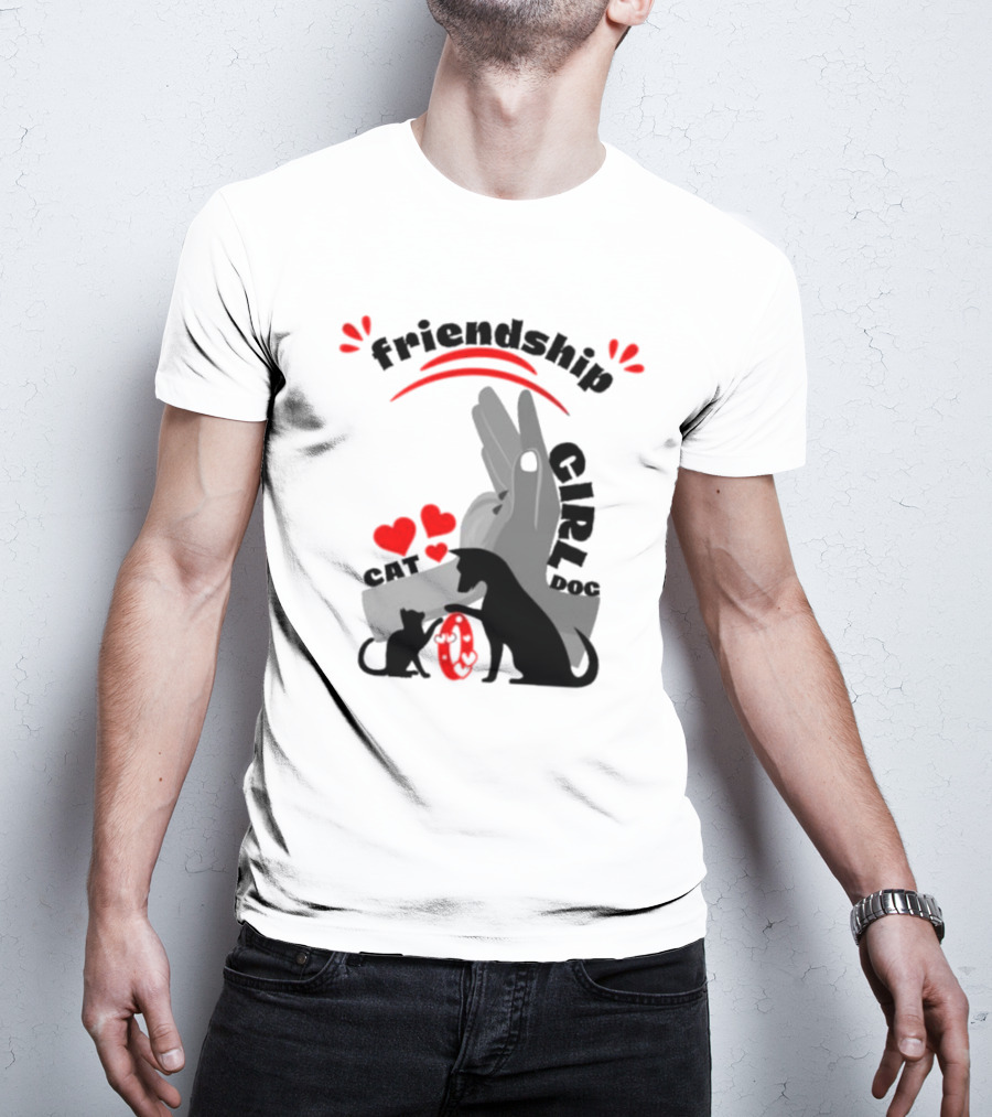 Friendship Girl Cat Dog Pet Pal Hearts T-Shirt