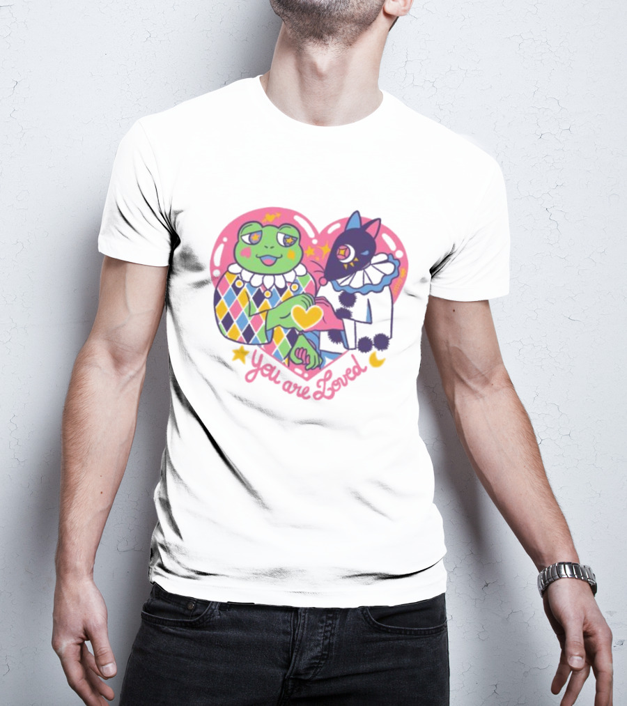 You Are Loved Harlequin X Pierrot Clown Heart Connection T-Shirt