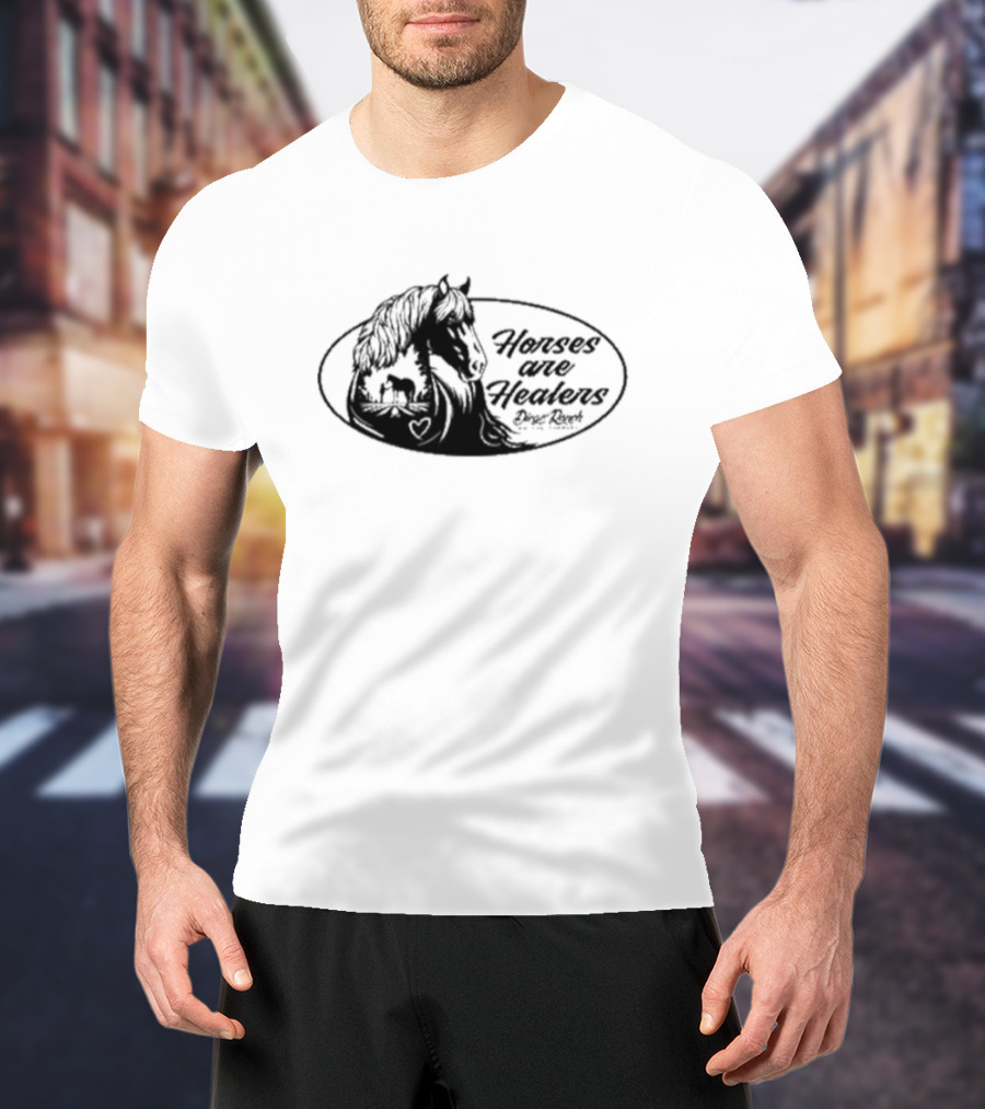 Horses Are Healers Diego Ranch Oval Horse Art With Heart And Foal T-Shirt