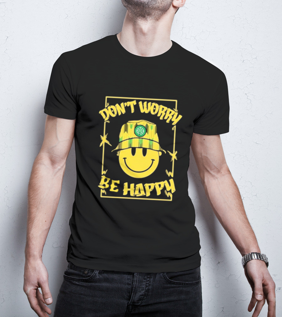 Don't Worry Be Happy Smiley Face With Celtic Jay Bucket Hat T-Shirt